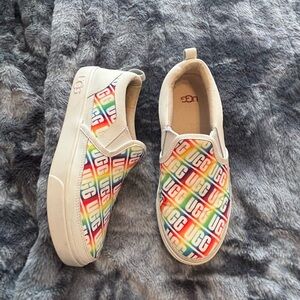UGG Multicolor Rainbow Logo Slip-On Sneakers in Cream Trim